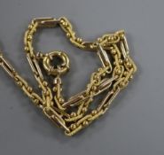 A yellow metal fancy long link chain, 46cm, 23.8 grams.