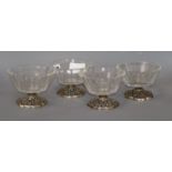 A set of four 835 white metal and glass dessert bowls, possibly by Villeroy & Boch