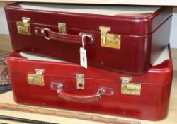 Two vintage leather and canvas suitcases by Barrow Hepburn, London, c.1966