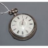 A Victorian silver pair-cased key-wind pocket watch, with Roman dial.