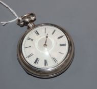 A Victorian silver pair-cased key-wind pocket watch, with Roman dial.