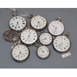 Six assorted silver or white metal pocket watches including Thomas Wheeler, Preston, two other