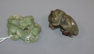 A Chinese celadon jade bixi plaque and a similar jade figure