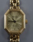 An 'Imperialto' ladies' 9ct gold quartz wristwatch on 9ct gold bracelet, gross 15 grams.