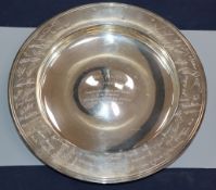 A silver presentation bowl, etched with facsimile signatures, London 1993, makers William Comyns &