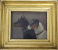 Walter Herbert Wheeler (1878-1950), oil on board, Manchester Terrier and Fox Terrier, signed, gilt