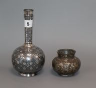 A Bidri ware bottle vase and a similar jar, 18th/19th century vase 21cm