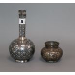 A Bidri ware bottle vase and a similar jar, 18th/19th century vase 21cm