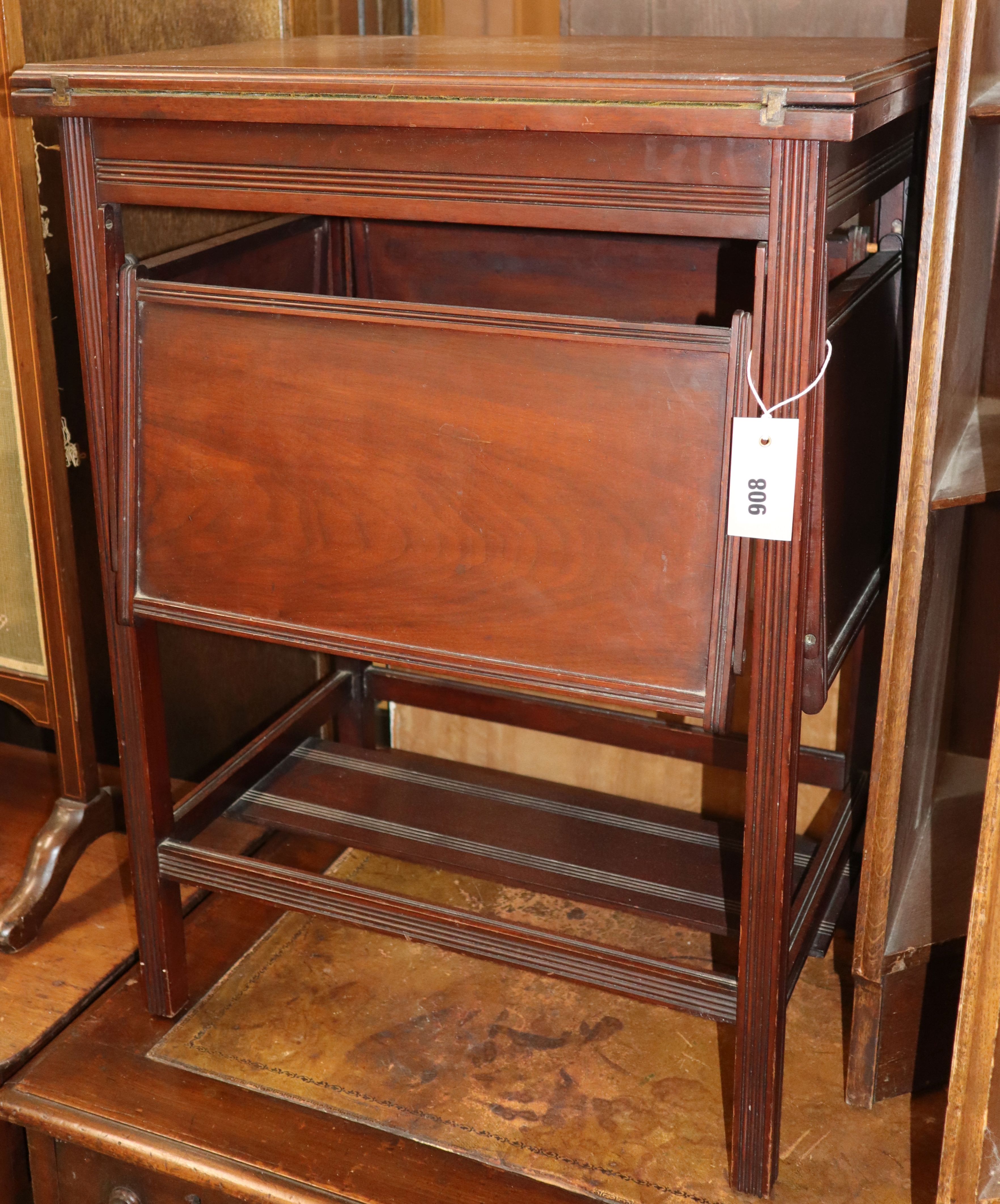 A Victorian card table with four shelves W.53cm