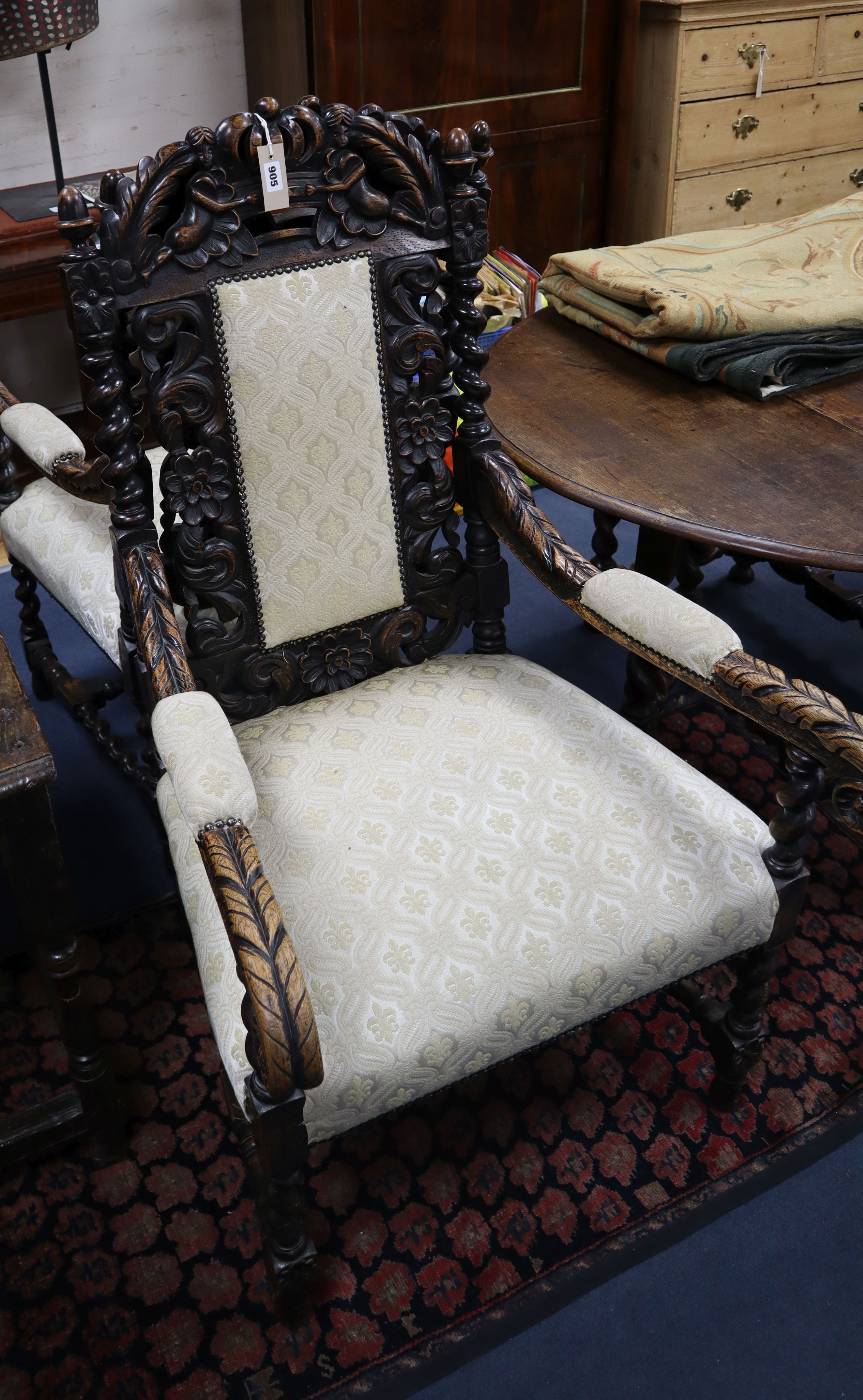 A pair of 19th century Jacobean style elbow chairs