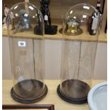 A pair of glass domes on wood stands height 48cm