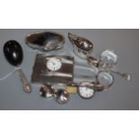 Mixed silver etc. including a silver cigarette case, silver mustard, trinket box, napkin rings,