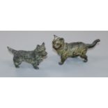 Two Viennese cold painted bronze figures of a cat and a terrier