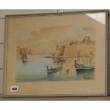 J. Galea, watercolour, View of Valetta harbour, signed and dated Malta '62, 21 x 32cm