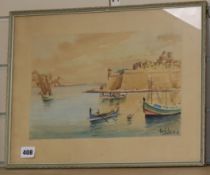 J. Galea, watercolour, View of Valetta harbour, signed and dated Malta '62, 21 x 32cm