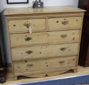A 19th century pine chest of five drawers W.113cm