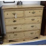 A 19th century pine chest of five drawers W.113cm