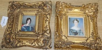 C W Thompson, head and shoulder portrait of a lady and another watercolour on ivory miniature