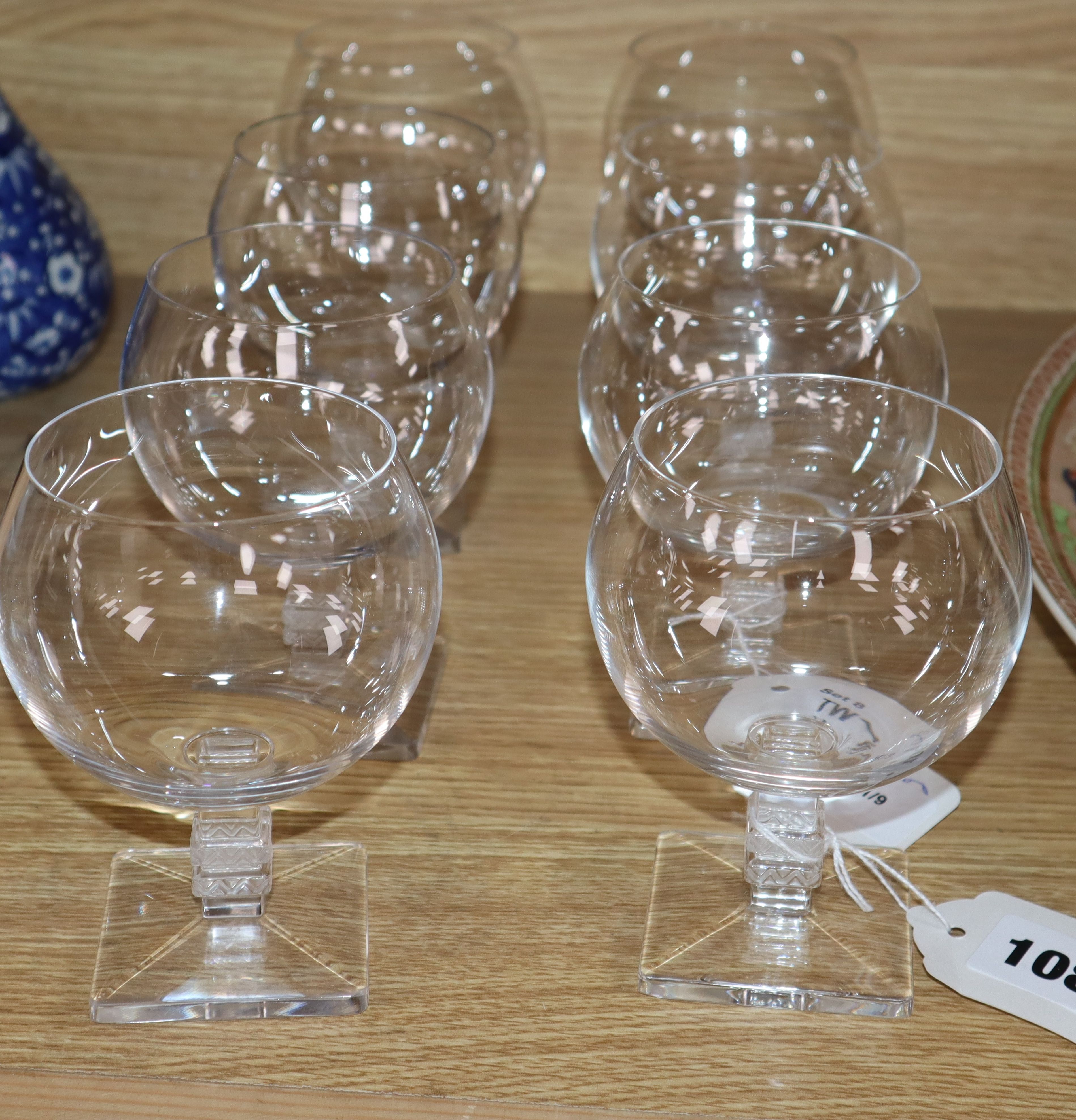 A set of eight Lalique 'Argos' pattern wine glasses, each on square stepped stem with moulded - Image 2 of 2