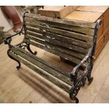 A garden bench and two bench ends Bench W.125cm