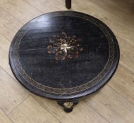 A Chinese lacquer circular low occasional table W.70cm