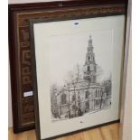 Russell McLean, etching, St Clement Daines, 48 x 38cm and three other pictures