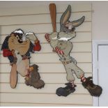 Two vintage Warner Brothers Looney Tunes 'Glazercut' hanging wall figures of Bugs Bunny and the
