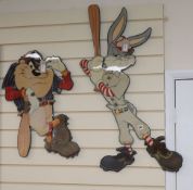 Two vintage Warner Brothers Looney Tunes 'Glazercut' hanging wall figures of Bugs Bunny and the