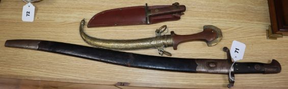 Two knives and a 19th century bayonet ( stamped WD beneath a broad arrow)