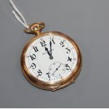 Sangamo Illinois Watch Co., a yellow metal open-face keyless pocket watch