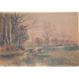 Henry Charles Fox, watercolour, Cattle watering, signed and dated 1916, 38 x 56cm, unframed