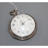 Fawcett, London, a George III silver pair-cased key-wind pocket watch with Arabic dial.