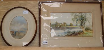 Creswick Boydell, River landscape with cattle, signed, watercolour, 16.5 x 29cm and another