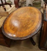 A late Victorian inlaid walnut oval loo table W.120cm