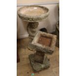 Two reconstituted stone garden bird baths Larger H.80cm