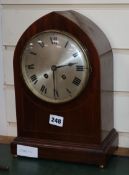 An Edwardian inlaid mahogany lancet top eight day mantel clock