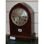 An Edwardian inlaid mahogany lancet top eight day mantel clock