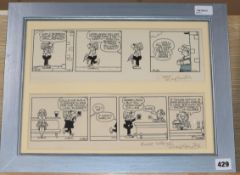 Reg Smythe (1917-1998), two pen and ink Andy Capp four-panel strips cartoons, framed together,