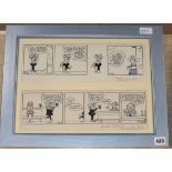 Reg Smythe (1917-1998), two pen and ink Andy Capp four-panel strips cartoons, framed together,