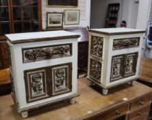 A pair of Italian cream and giltwood bedside cabinets W.50cm