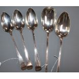 A William IV silver bead edge serving spoon, London 1834, maker Mary Chawner and four other bead