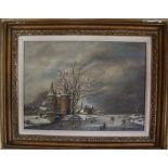 Cornelius van Weyden, oil on canvas, Dutch winter landscape, 27 x 37cm