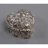 A late Victorian repousse silver heart shaped trinket box, William Hutton & Sons Ltd, London,