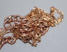 A 9ct gold curb-link bracelet and a yellow metal fancy-link chain, gross 16.5 grams.