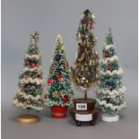 A miniature beaded table christmas tree decorations and three others tallest 36cm