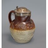 A silver mounted Mortlake stoneware jug height 21cm