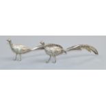 A pair of early 20th century Hanau silver model peacocks, import marks for Chester, 1902, (one