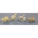 Two Japanese ivory okimonos of monkeys and two ivory elephants, early 20th century tallest 6.5cm