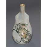 A Martin Brothers miniature vase of pinched flask form, incised with crabs, signed to base (