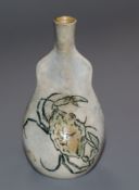 A Martin Brothers miniature vase of pinched flask form, incised with crabs, signed to base (